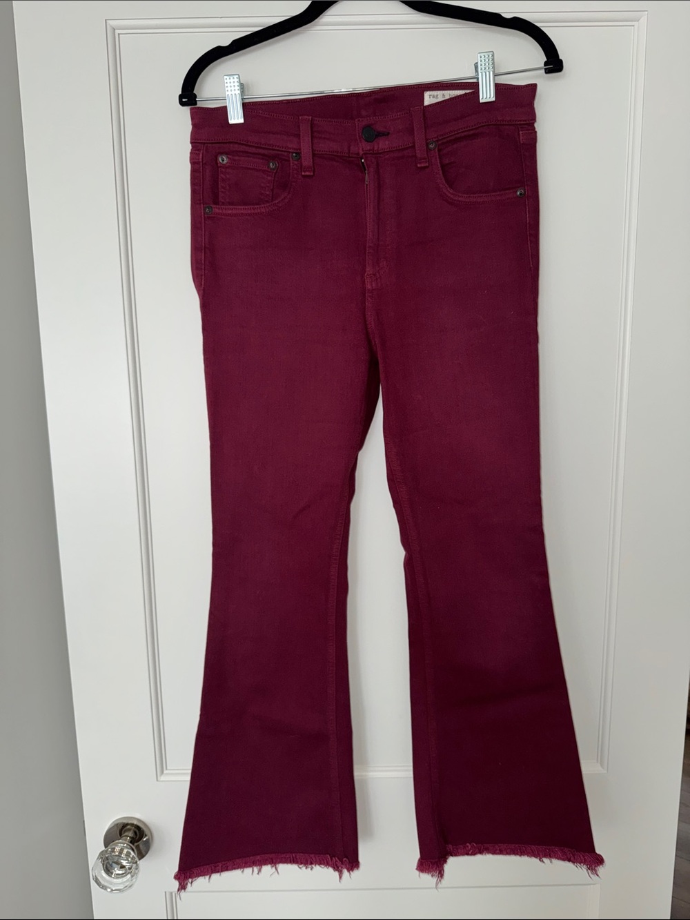 Rag & Bone mid-high rise size 29 size 8 with stretch raw hem jeans EUC deep red